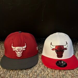 White chicago bulls hat brand new. Red chicago bulls 6x champions hat used
